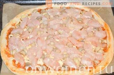 Пица со пилешко и печурки на тесто од квасец