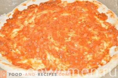 Пица со салама и моцарела на тесто од квасец